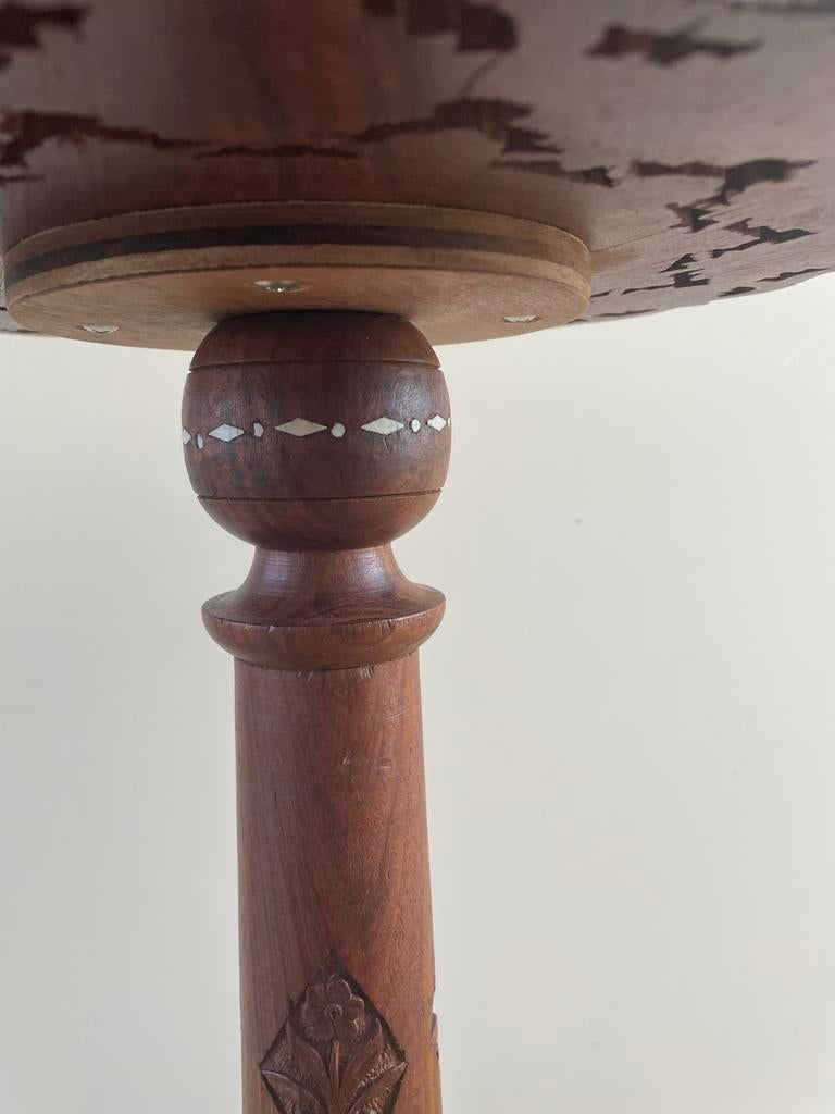 Antieke houten plantenstandaard met inlegwerk, Ophalen of Verzenden, Gebruikt