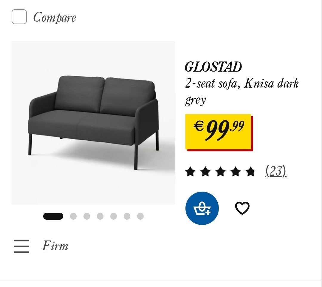IKEA GLÖSTAD 2-zitsbank Knisa donkergrijs, Ophalen, Gebruikt, 150 tot 200 cm, Tweepersoons