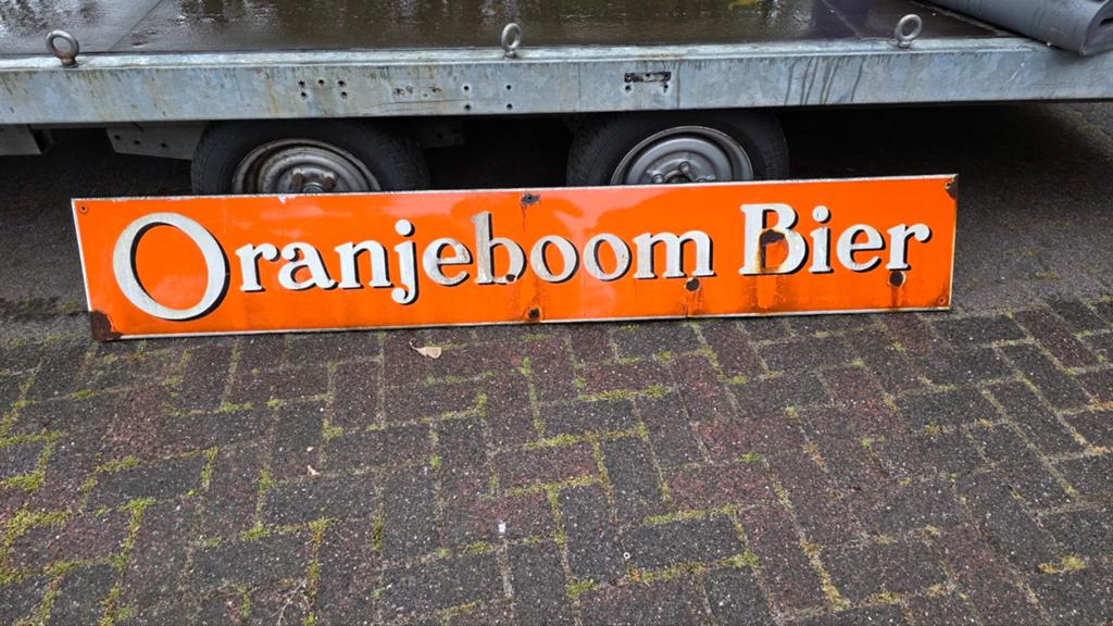 Vintage Emaille Reclamebord Oranjeboom Bier, Antiek en Kunst, Ophalen of Verzenden