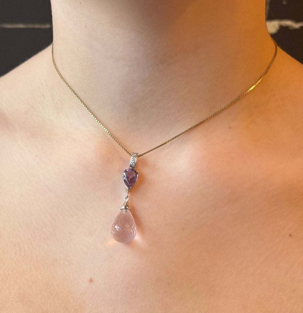 Diamanten bergkristal luxe 14k ketting hanger goud briljant, Voordeelsieraden, Ophalen of Verzenden, Zo goed als nieuw, Met edelsteen