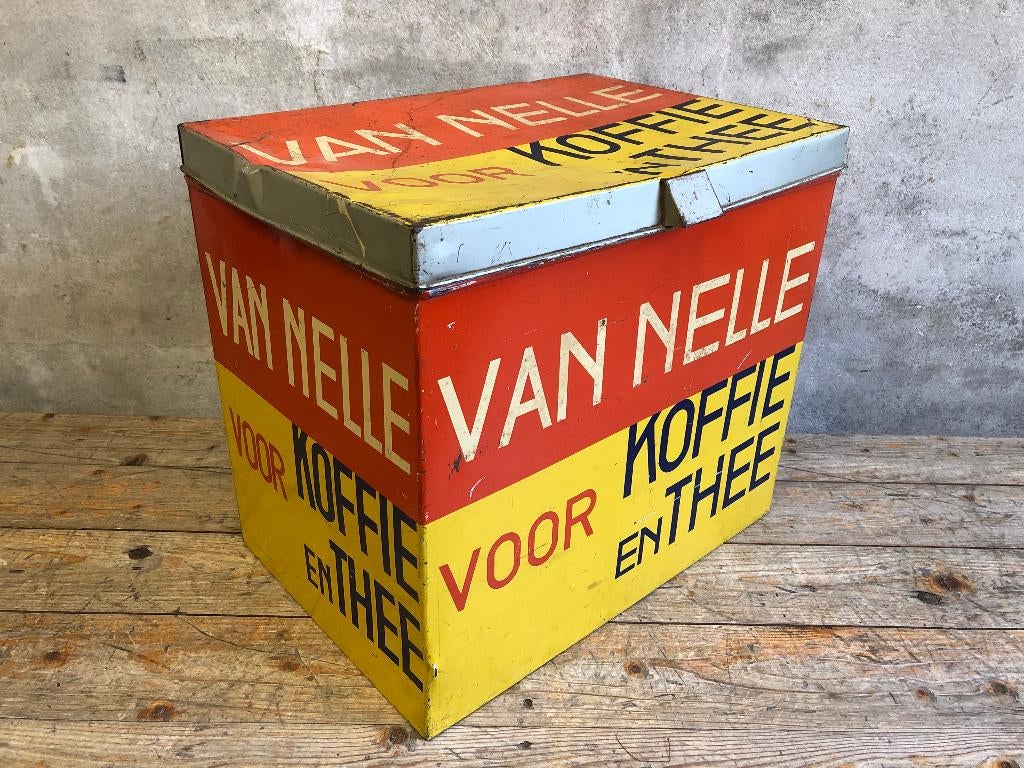 Groot voorraadblik | winkelblik | reclame Van Nelle Koffie, Verzamelen, Blikken, Ophalen of Verzenden, Gebruikt, Koffie, Van Nelle