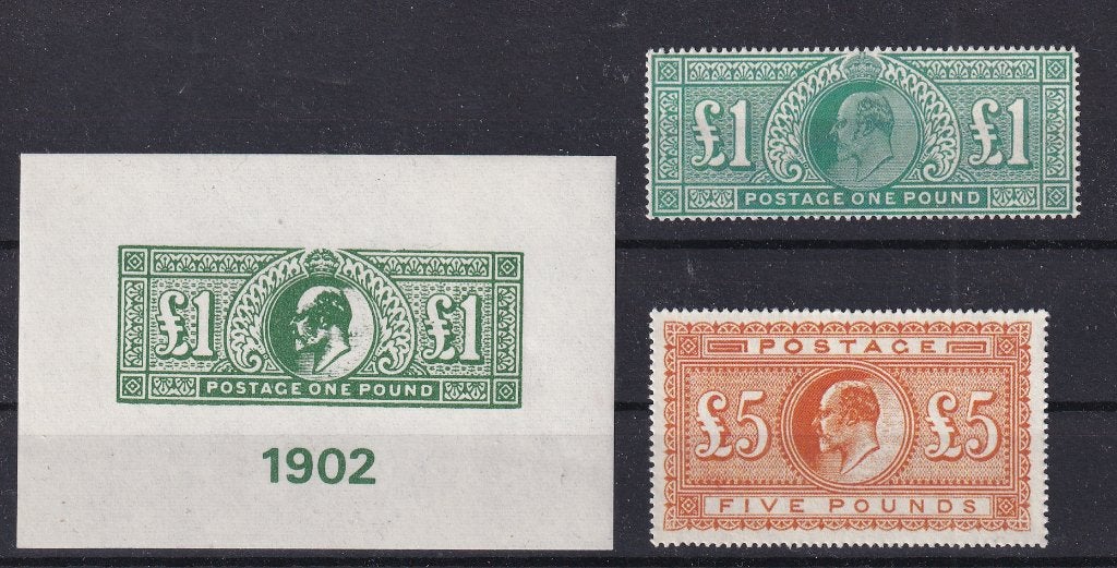 A227A) 1902 Uk 3 x oa  proefdruk en 5 pound MNH geen gar, Ophalen of Verzenden, Postfris