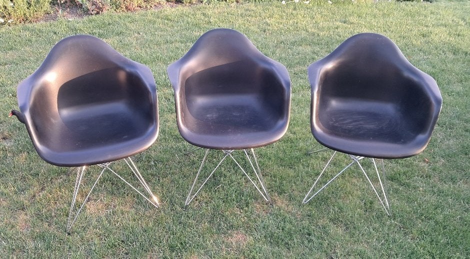 3 kuipstoelen Design Retro Zwarte kuip, metalen onderstel, Ophalen, Drie, Zwart, Design