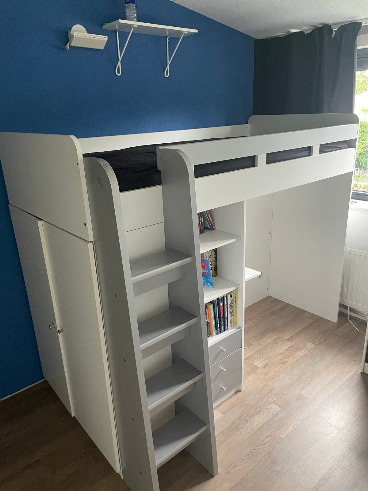 Hoogslaper met kledingkast en bureau - 200x90cm, Gebruikt, Eenpersoons, Ophalen of Verzenden, 200 cm