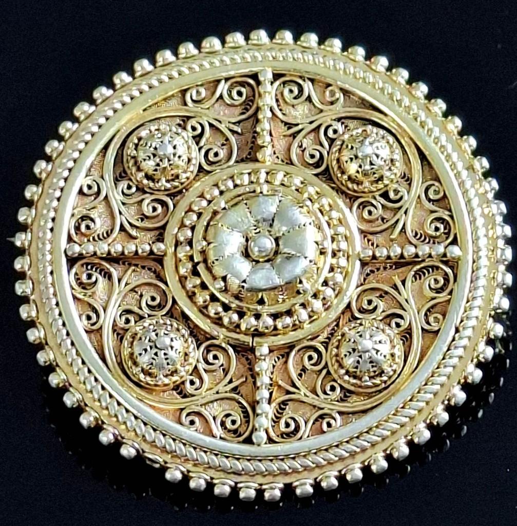 Prachtige Antieke Vergulde 935 Zilver Broche Ca 1860, Ophalen of Verzenden, Zilver, Broche, Verguld
