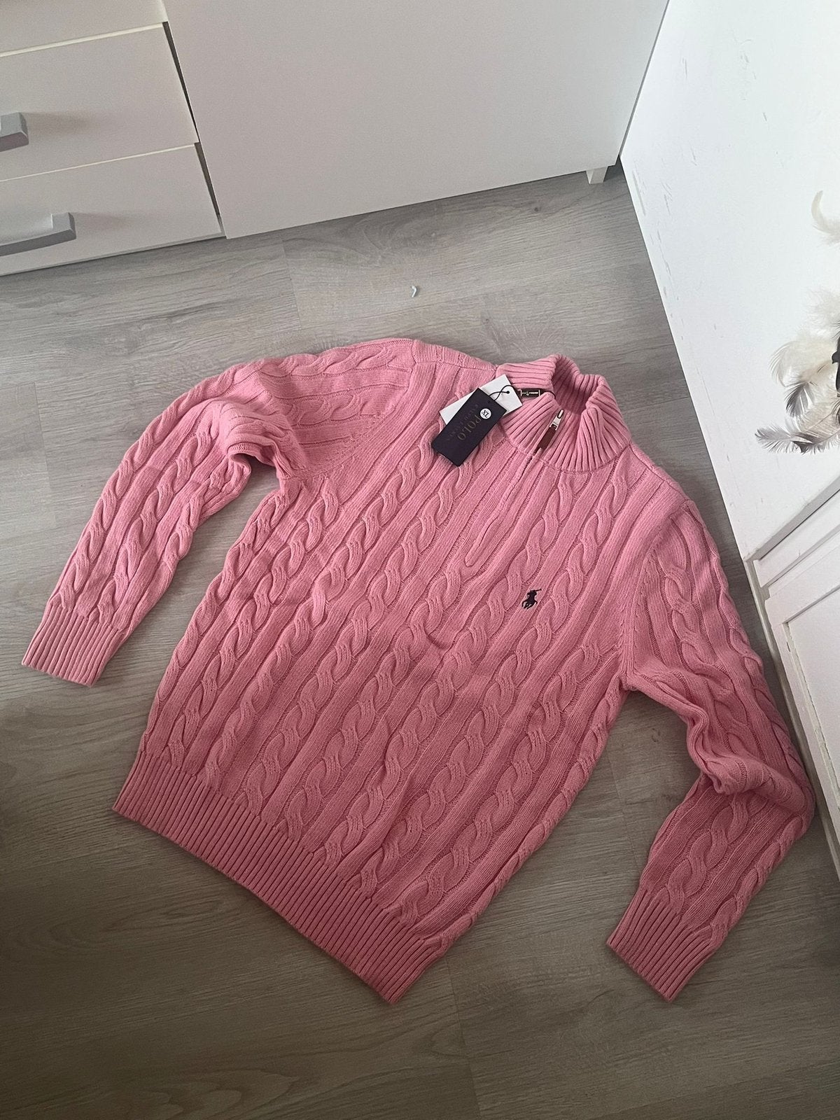 Ralph Lauren Kabeltrui - Roze - Met Rits (Half Zip) - XL, Ophalen of Verzenden, Zo goed als nieuw, Maat 46/48 (XL) of groter, Roze