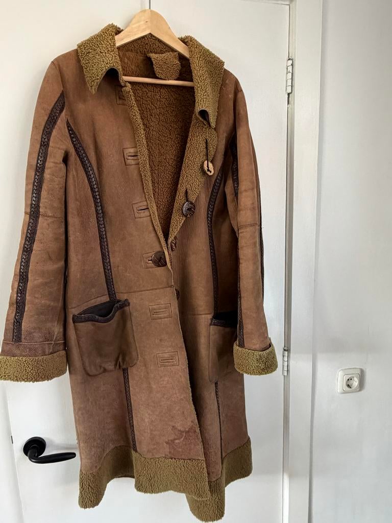 Vintage leren jas met teddy voering, Ophalen, Gedragen, Maat 38/40 (M), Bruin