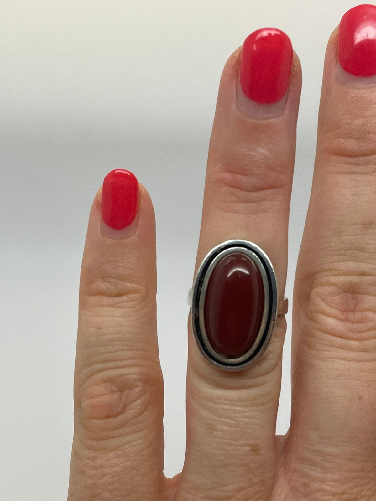 F661 Prachtige zilveren carneool ring maat 17, Sieraden, Tassen en Uiterlijk, Antieke sieraden, Ophalen of Verzenden, Zilver, Ring
