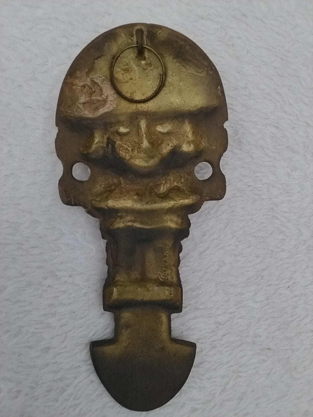Vintage Peruaans koperen beeldje - Wanddecoratie, Goud, Op te hangen, Ophalen of Verzenden, Overige herkomsten