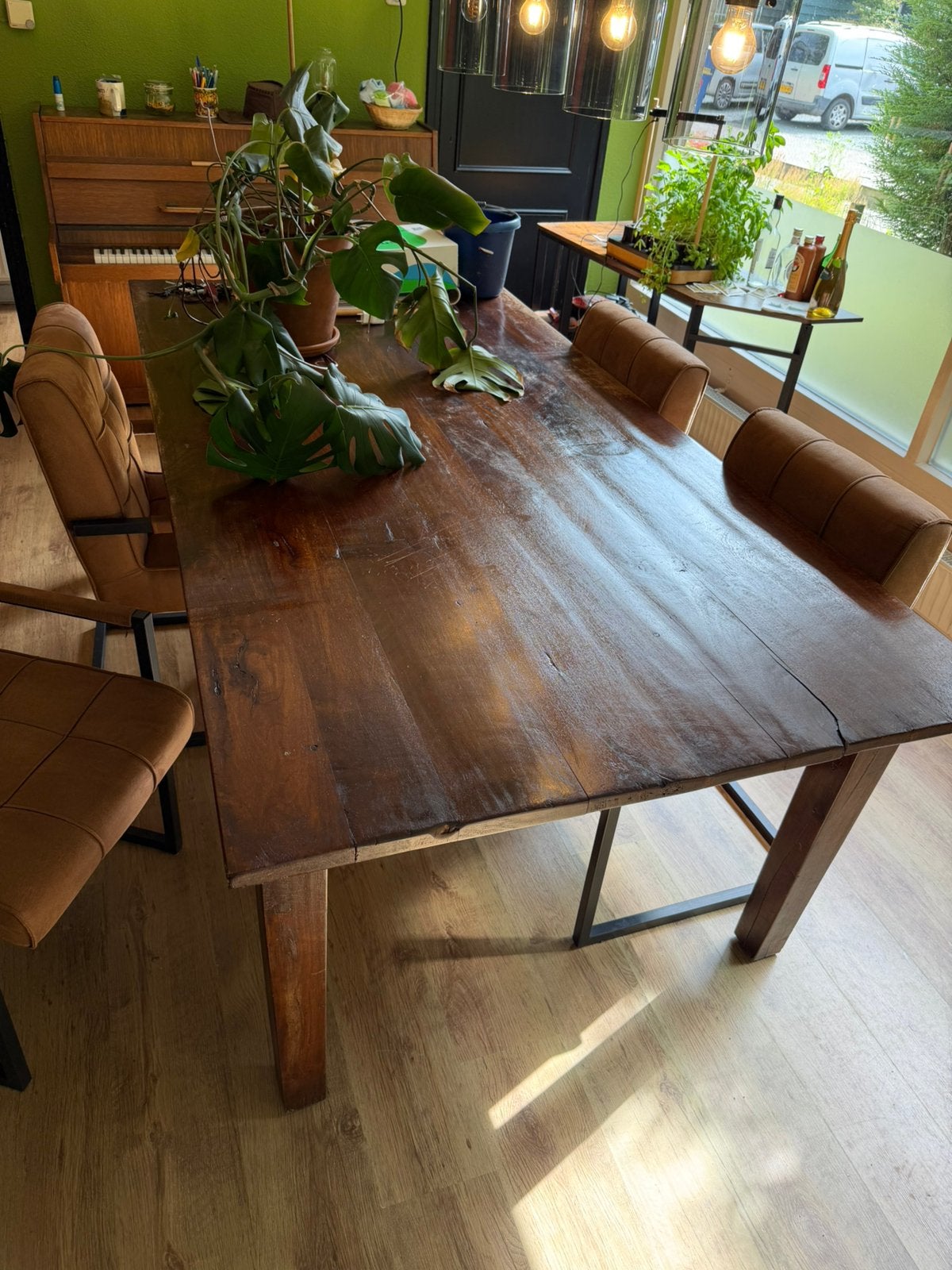 Robuuste houten eettafel 110x220 cm, Ophalen, Gebruikt, 100 tot 150 cm, 200 cm of meer