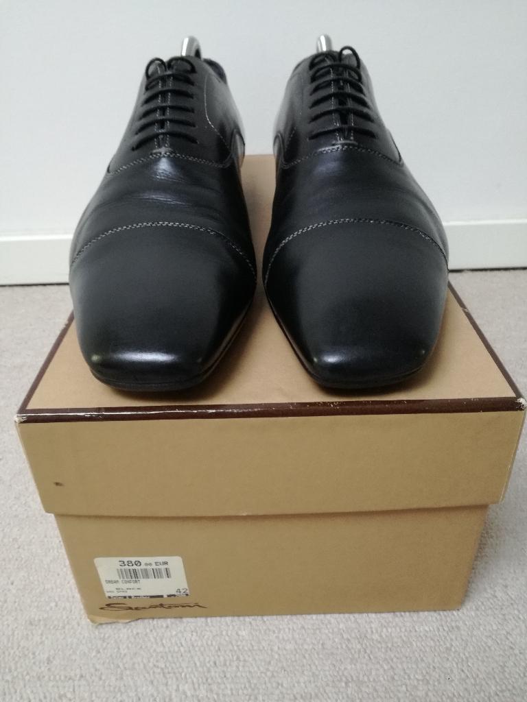 Santoni Heren veterschoenen - maat 7,5 in zwart (i.z.g.st), Verzenden, Zwart, Santoni, Gedragen