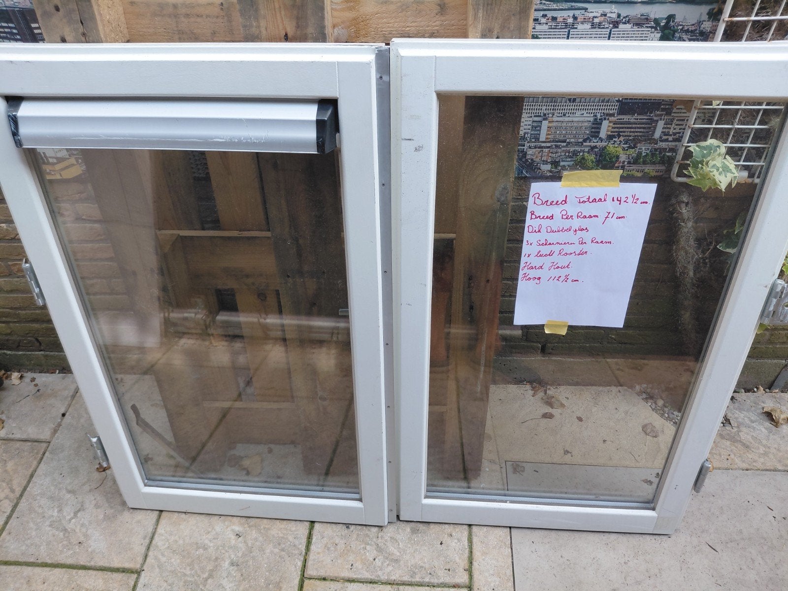 Stolp raampartijen dik dubbelglas erin hardhouten ramen, Ophalen, Gevelraam of Ruit, Gebruikt, 80 tot 120 cm