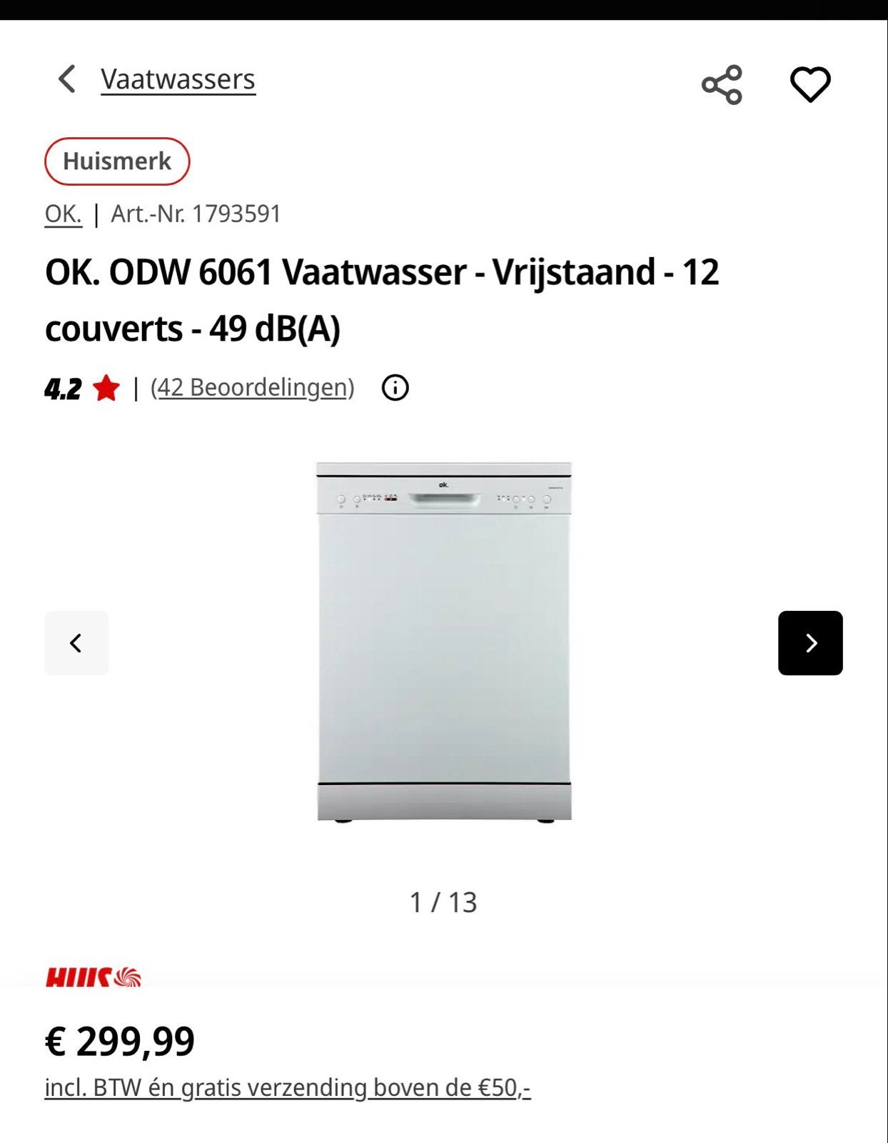 Z.g.a.n. OK. ODW 6061 Vaatwasser - Kort programma, Ophalen, 60 cm of meer, Zo goed als nieuw, Kort programma