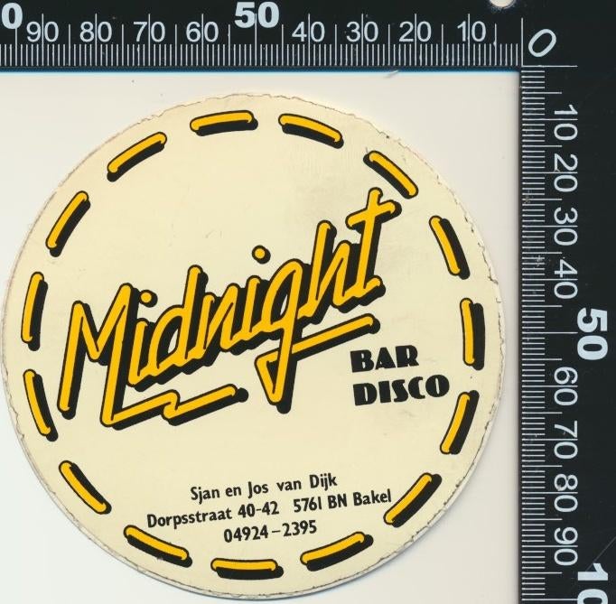 Sticker: Bar Disco Midnight - Bakel, Ophalen of Verzenden, Zo goed als nieuw, Bedrijf of Vereniging