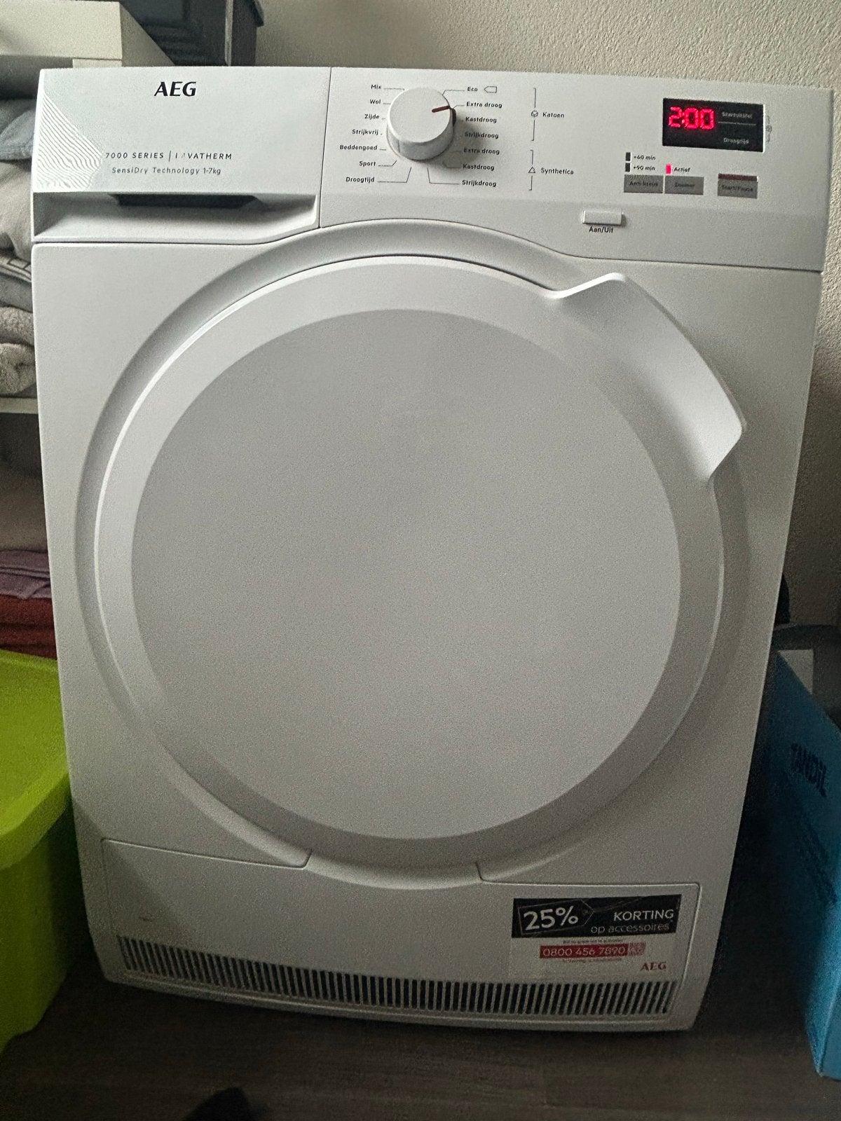 AEG 7000 Series Lavatherm SensiDry 1-7kg warmtepompdroger, Witgoed en Apparatuur, Ophalen, 6 tot 8 kg, Zo goed als nieuw, Voorlader