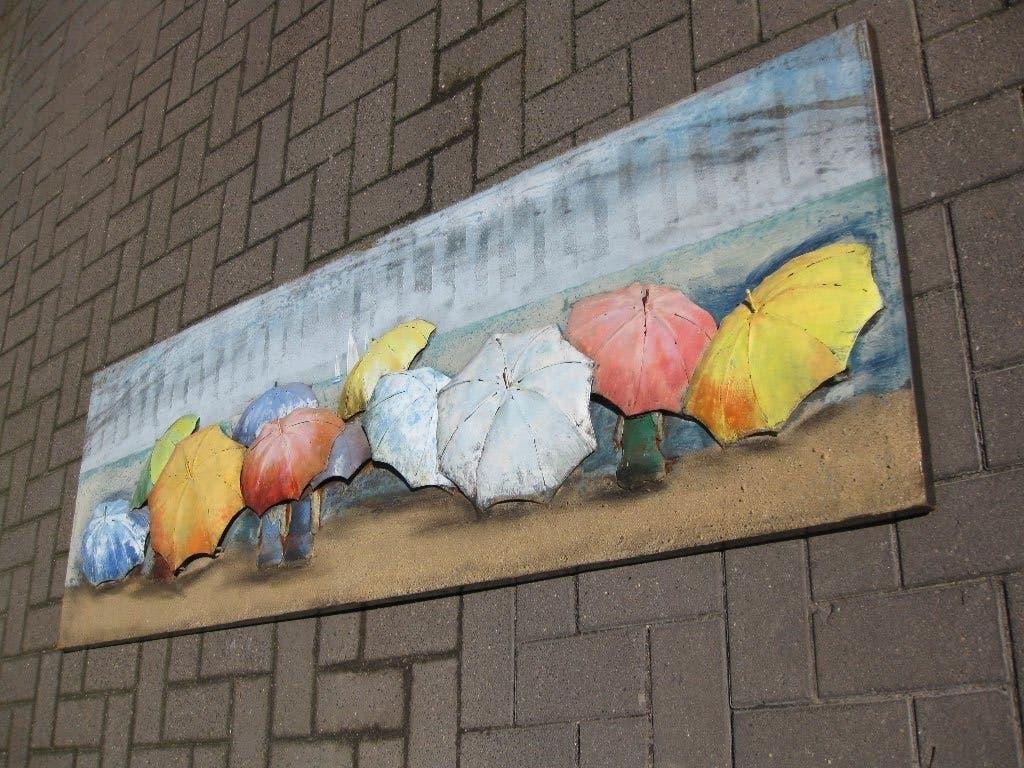 Wanddecoratie, BEACH of PARASOLS, Metaal, LxB=180x60 Cm, Ophalen, Metaal, 180 cm, Schilderij