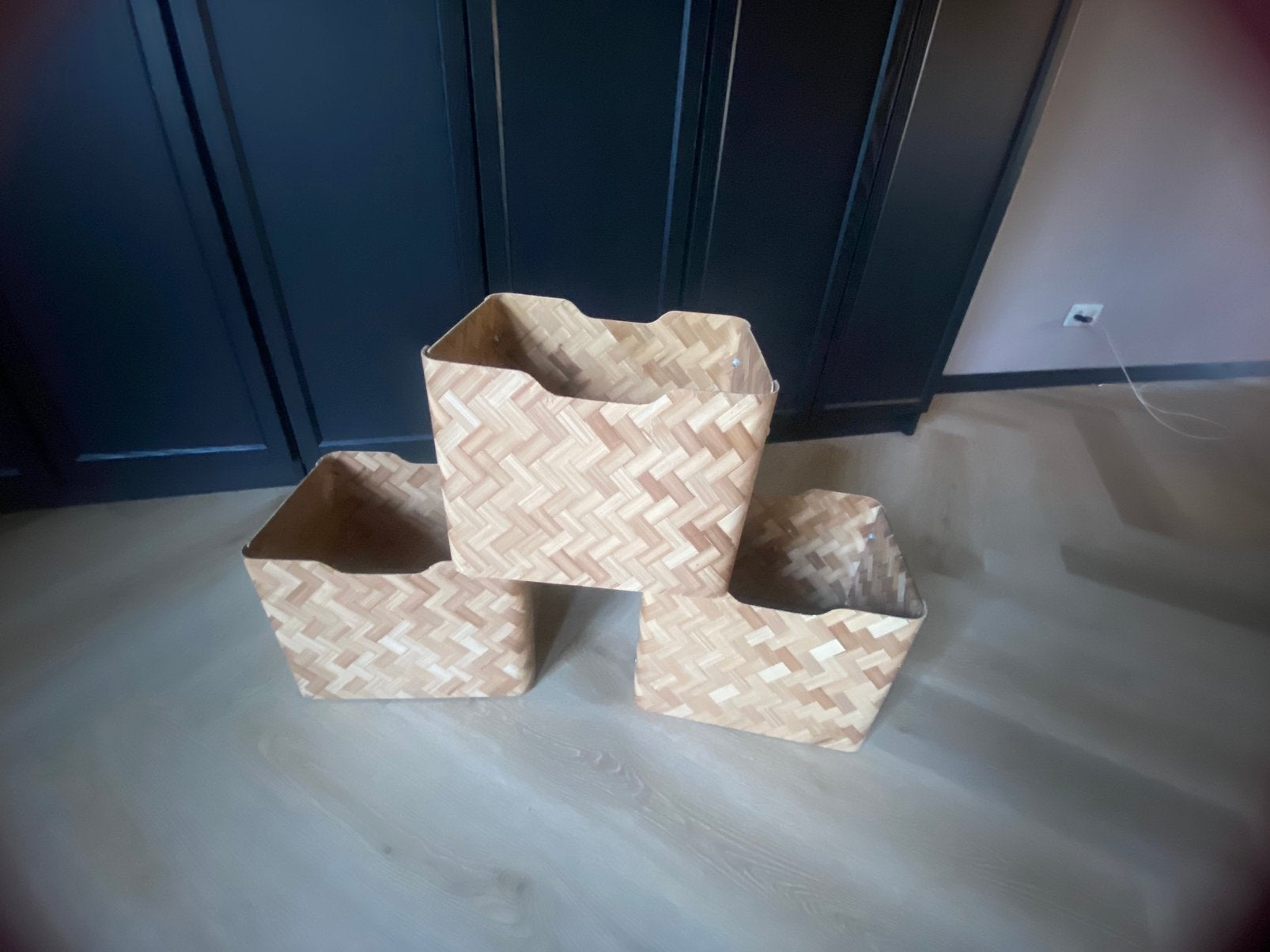 3 IKEA Bullig manden van hout/bamboe, Gebruikt, Gevlochten, Mand, Ophalen of Verzenden