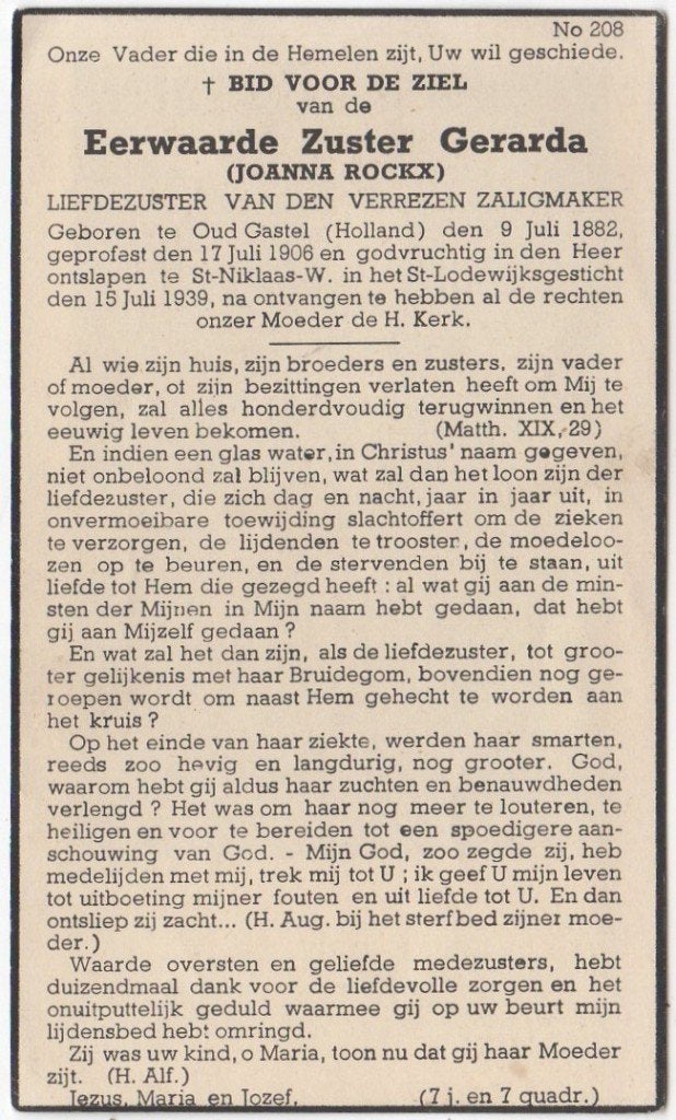 zr. Joanna Rockx 1882 Oud-Gastel + 1939 St. Niklaas Waas, Verzamelen, Verzenden