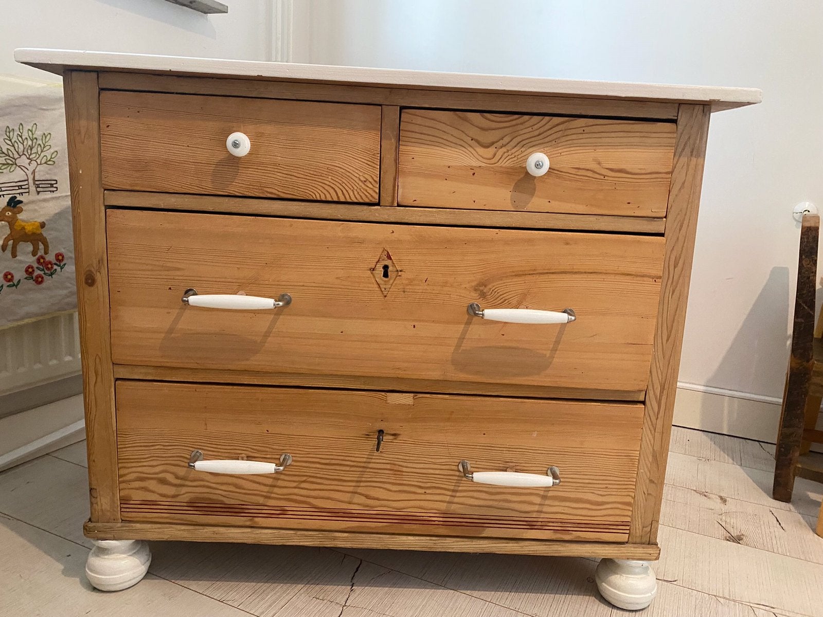 Vintage grenen laden kast. Commode, Ophalen, 50 tot 100 cm, Zo goed als nieuw, 3 of 4 laden
