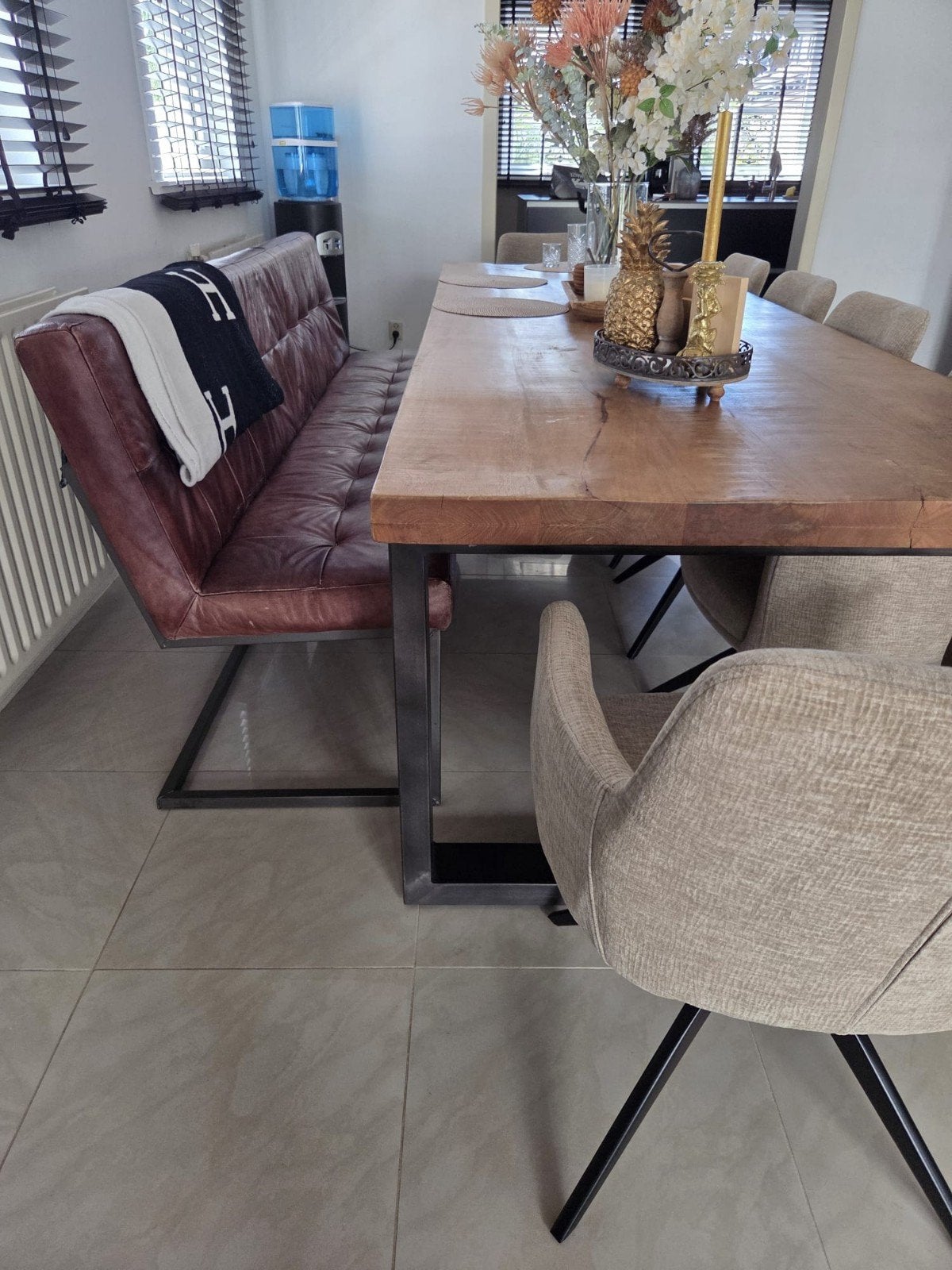 Lederen bank 2.10m - Comfortabel en stijlvol, Ophalen, Gebruikt, Driepersoons, 200 tot 250 cm