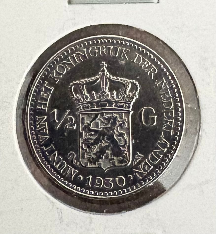 ½ Gulden 1930 Koningin Wilhelmina Zilveren Munt, ½ gulden, Zilver, Ophalen of Verzenden, Koningin Wilhelmina