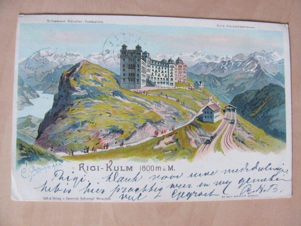 Fluelen, Kulm 1905 Rigi mit Hotel Kreuz & Post Helvetia, Ophalen of Verzenden, Voor 1920, Gelopen, Overig Europa