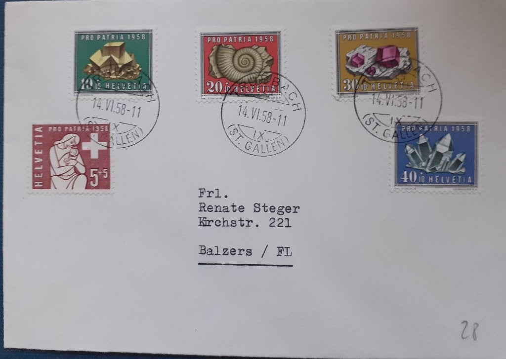 Zwitserland Envelop Pro Patria 1958, Postzegels en Munten, Ophalen of Verzenden, Envelop
