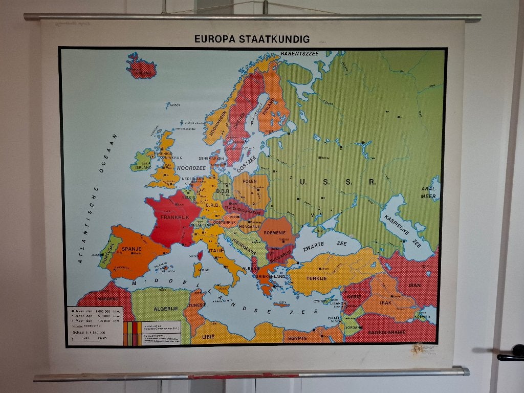 Wandkaart Europa staatkundig - DDR, BRD, USSR en Joegoslavië, Ophalen, Aardrijkskunde