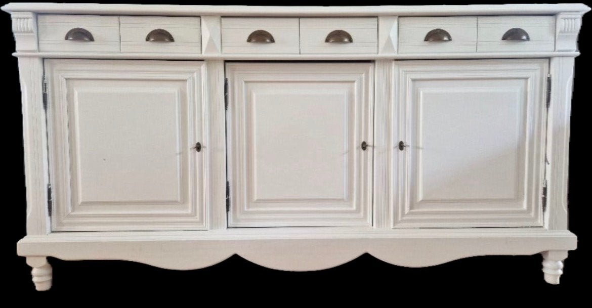 Wit landelijk dressoir van grenenhout, Gebruikt, 150 tot 200 cm, Ophalen of Verzenden, Met lade(s)