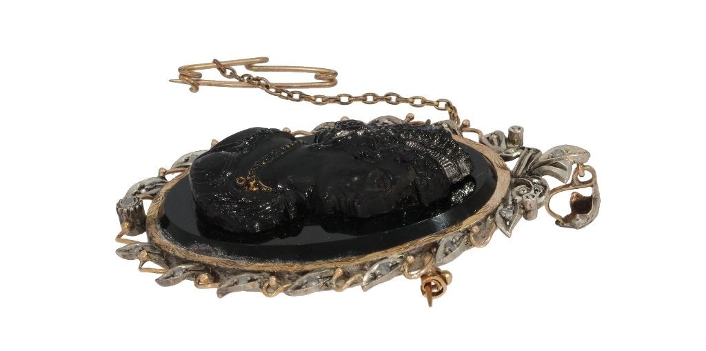 Grote antieke 18k gouden hanger broche camee diamanten fraai, Verzenden, Goud, Hanger, Met edelsteen