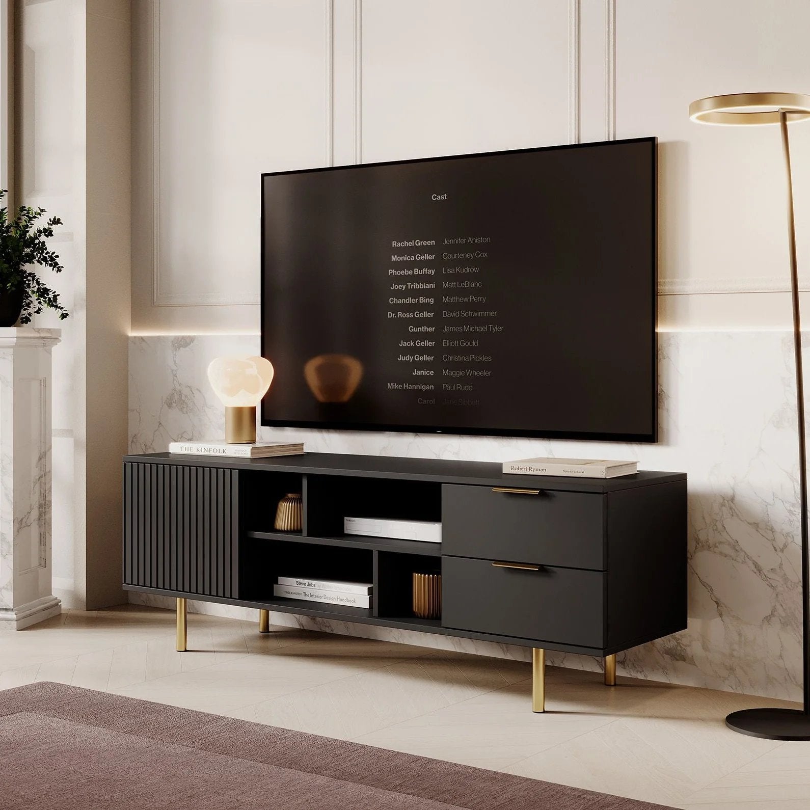 Tv meubel kast lage kast zwart goud nieuw, Ophalen of Verzenden, Zo goed als nieuw, 25 tot 50 cm, Minder dan 100 cm