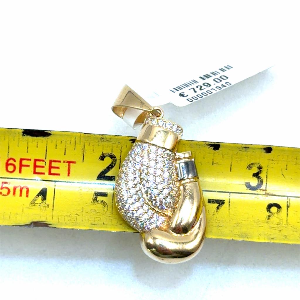 Gouden Bokshandschoen Hanger met Zirkonia, Overige voorstellingen, Www.bredajuwelier.nl, Nieuw, Ophalen of Verzenden