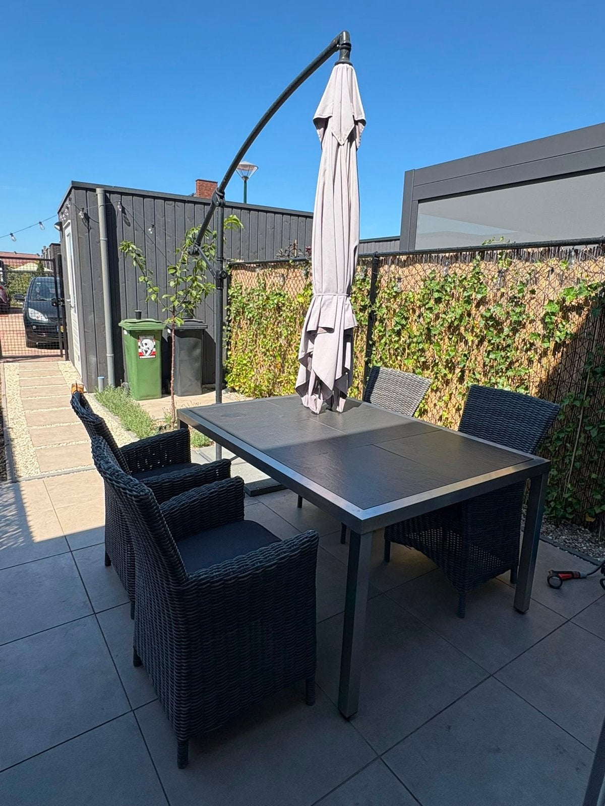 Tuinset: Tafel (180cm) met 4 stoelen en kussens, Tuin en Terras, Tuinsets en Loungesets, Ophalen, 4 zitplaatsen, Gebruikt, Eettafel