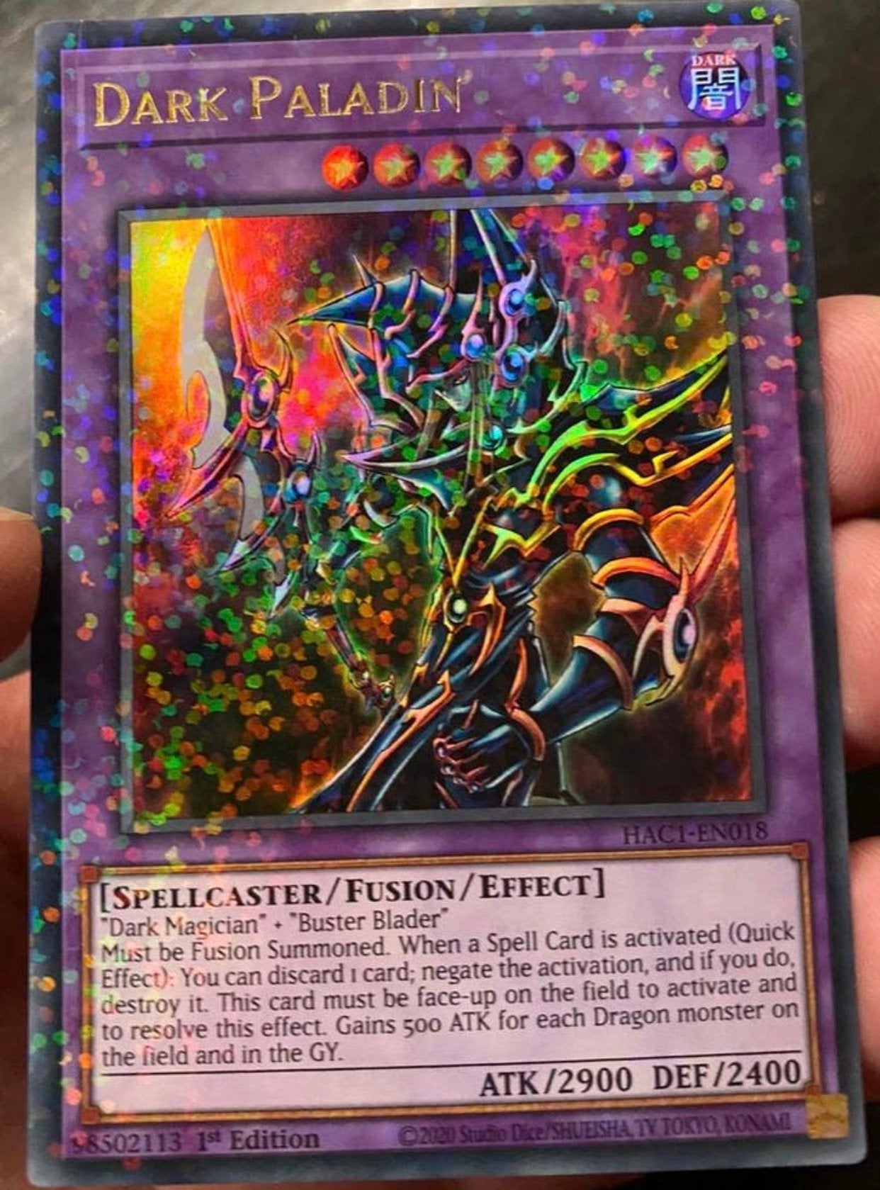 Yu-Gi-Oh! Dark Paladin HAC1 1st Edition !, Hobby en Vrije tijd, Verzamelkaartspellen | Yu-gi-Oh!, Ophalen of Verzenden, Zo goed als nieuw