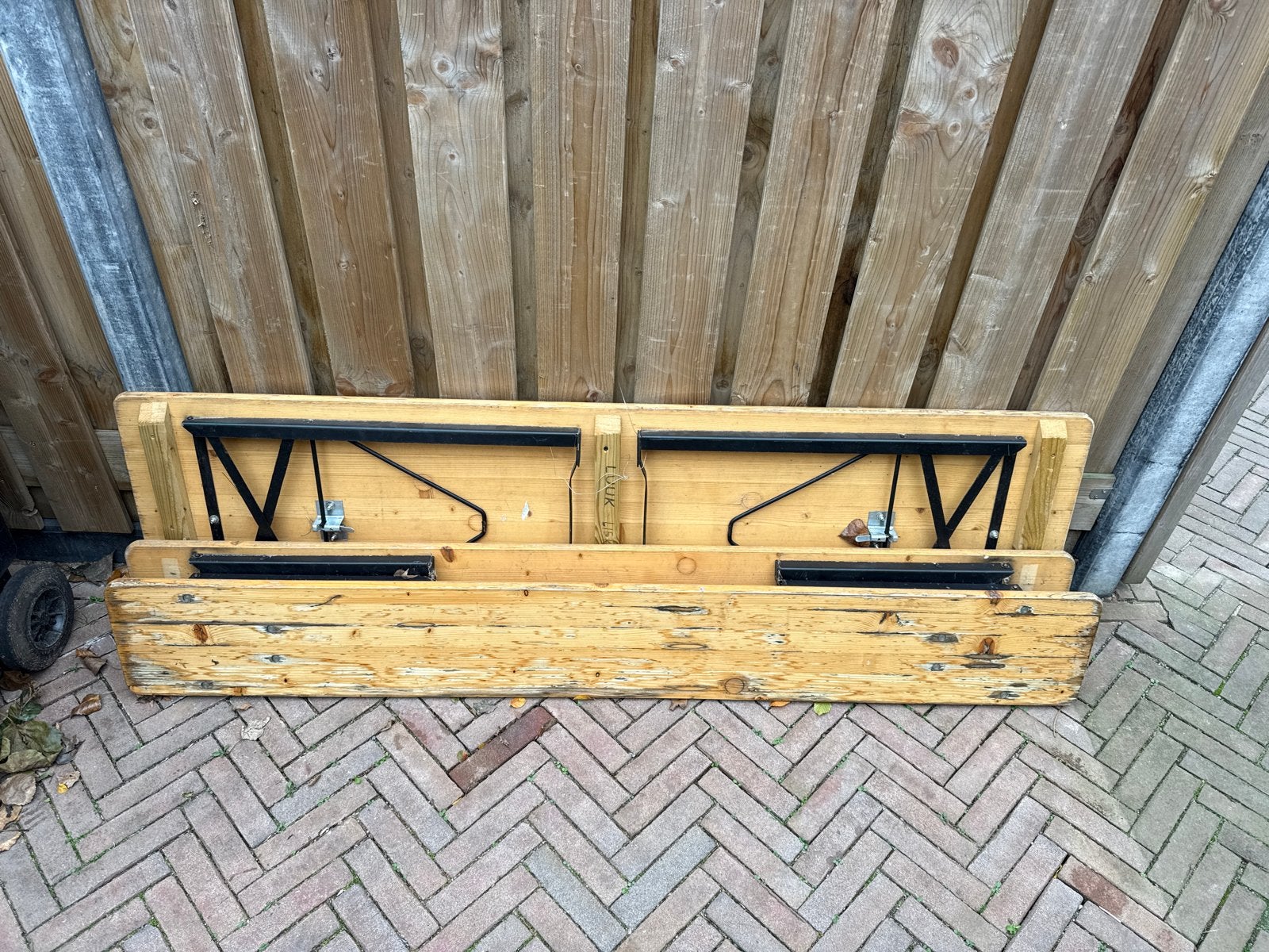 Bierbanken en biertafel set - Gebruikt, Ophalen, Gebruikt, 200 cm of meer, 50 tot 100 cm