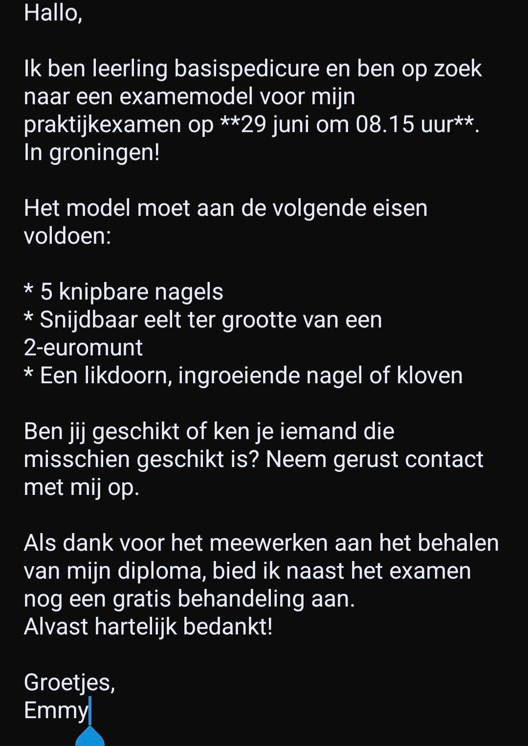 Gezocht examen model pedicure, Eén persoon, Cadeaubon