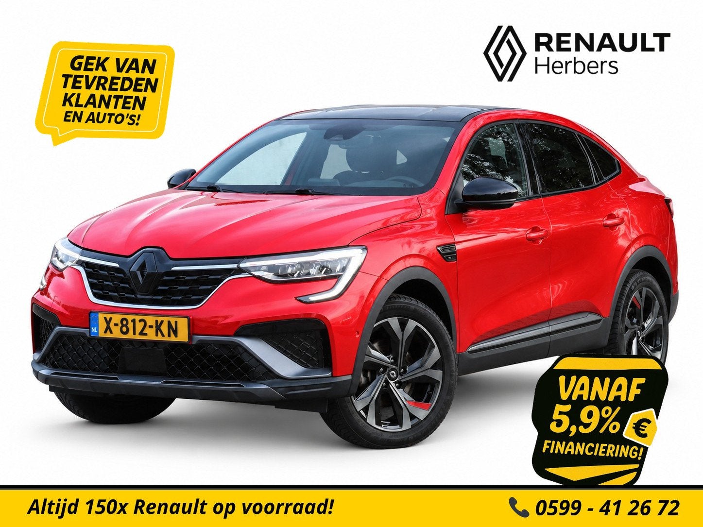 Renault Arkana 1.6 E-Tech full hybrid 145 R.S. Line LEER / P, Auto's, Gebruikt, Leder, 760 kg, Hybride Elektrisch/Benzine