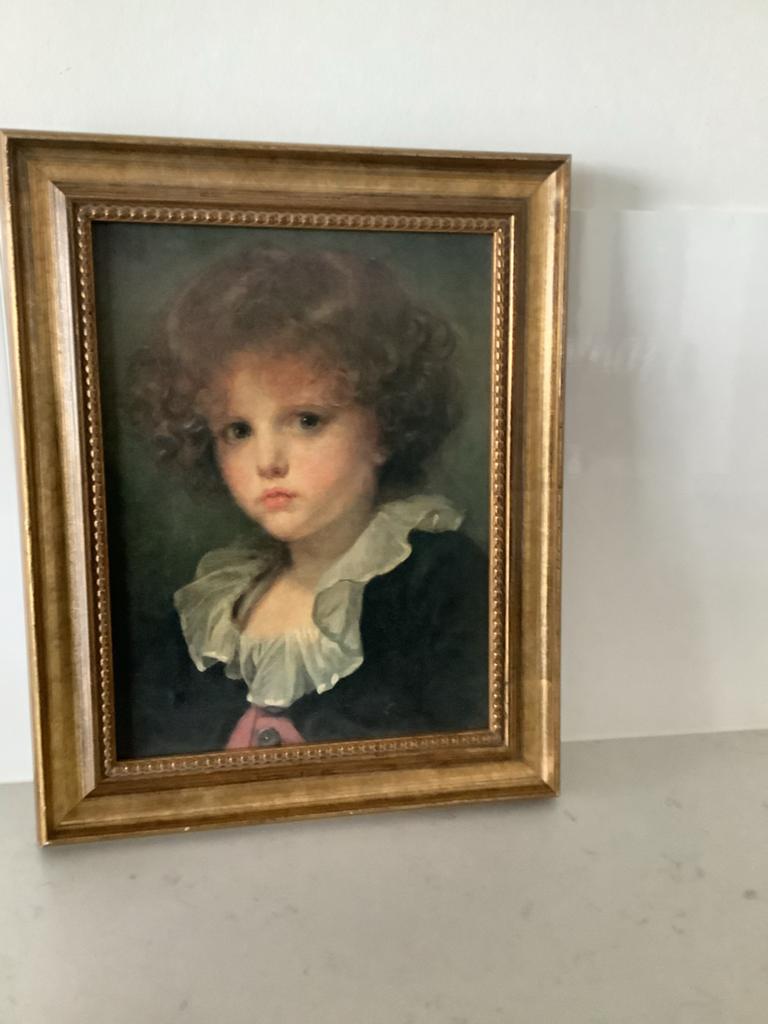 Vintage reproductie 'Portret van een jongen' - J.B. Greuze, Antiek en Kunst, Ophalen of Verzenden
