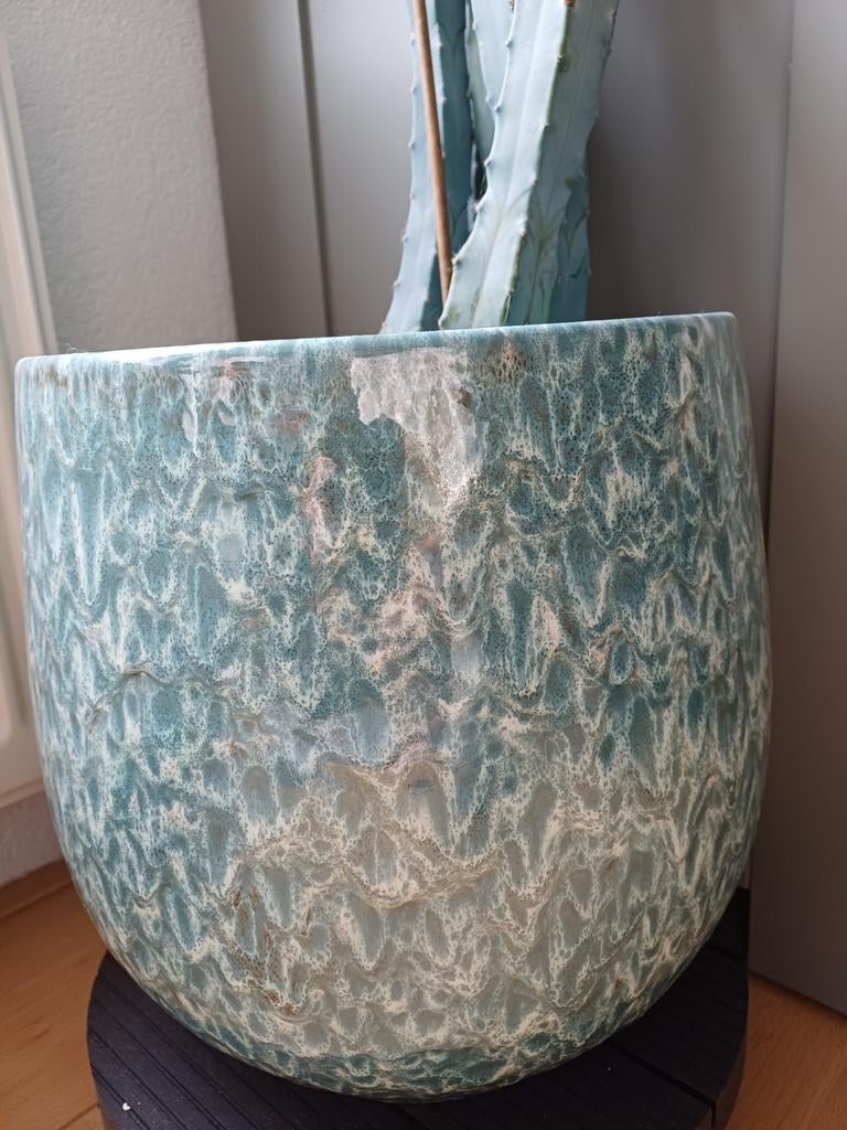 Grote keramieke bloempot buiten/ binnen, Tuin en Terras, Bloempotten, Rond, Binnen, Zo goed als nieuw, Minder dan 40 cm