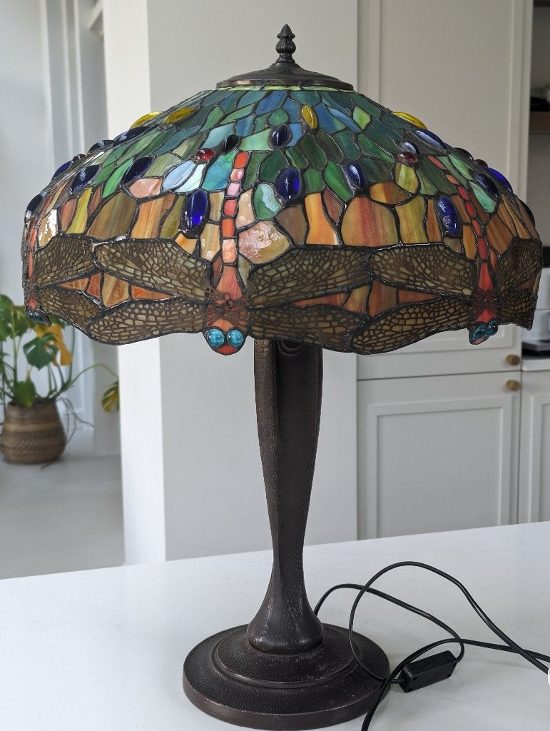 Dragonfly Tafellamp in Tiffany Stijl, Ophalen, Gebruikt, 60 cm, Meerkleurig