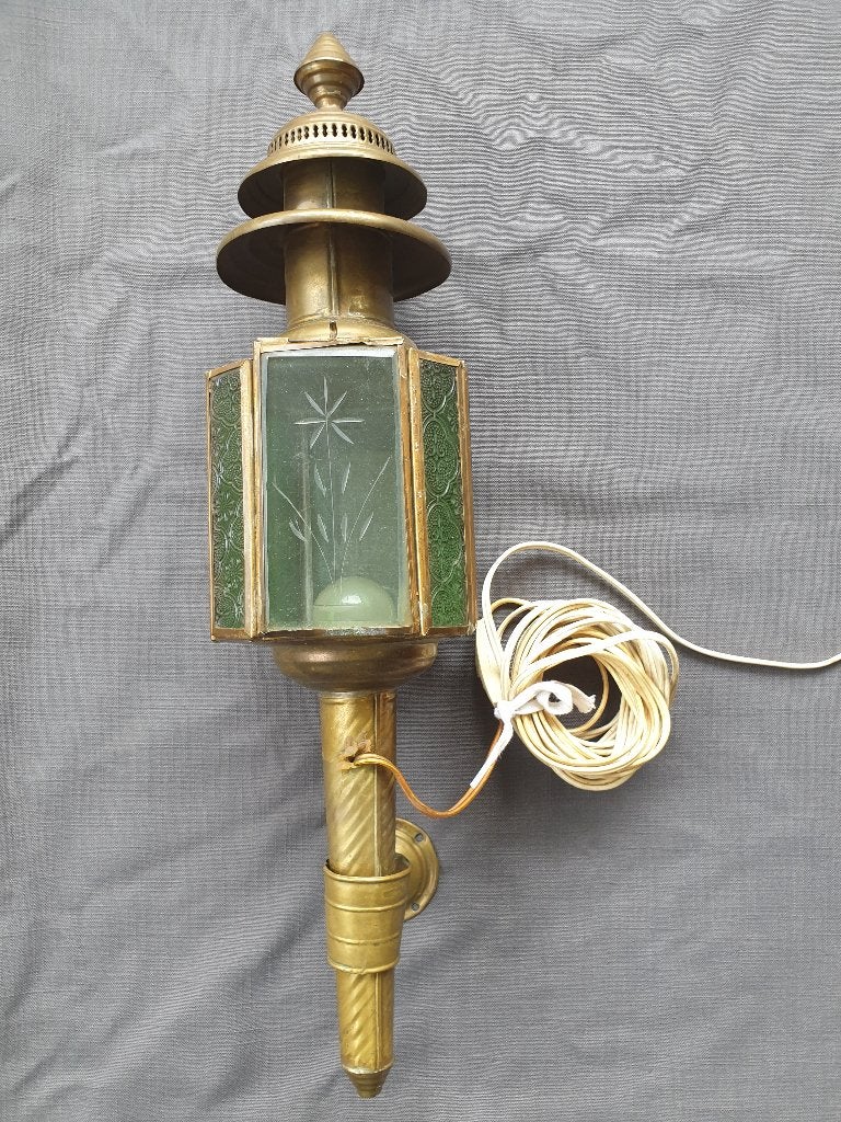 antieke koperen koetslamp, Antiek en Kunst, Antiek | Lampen, Ophalen of Verzenden