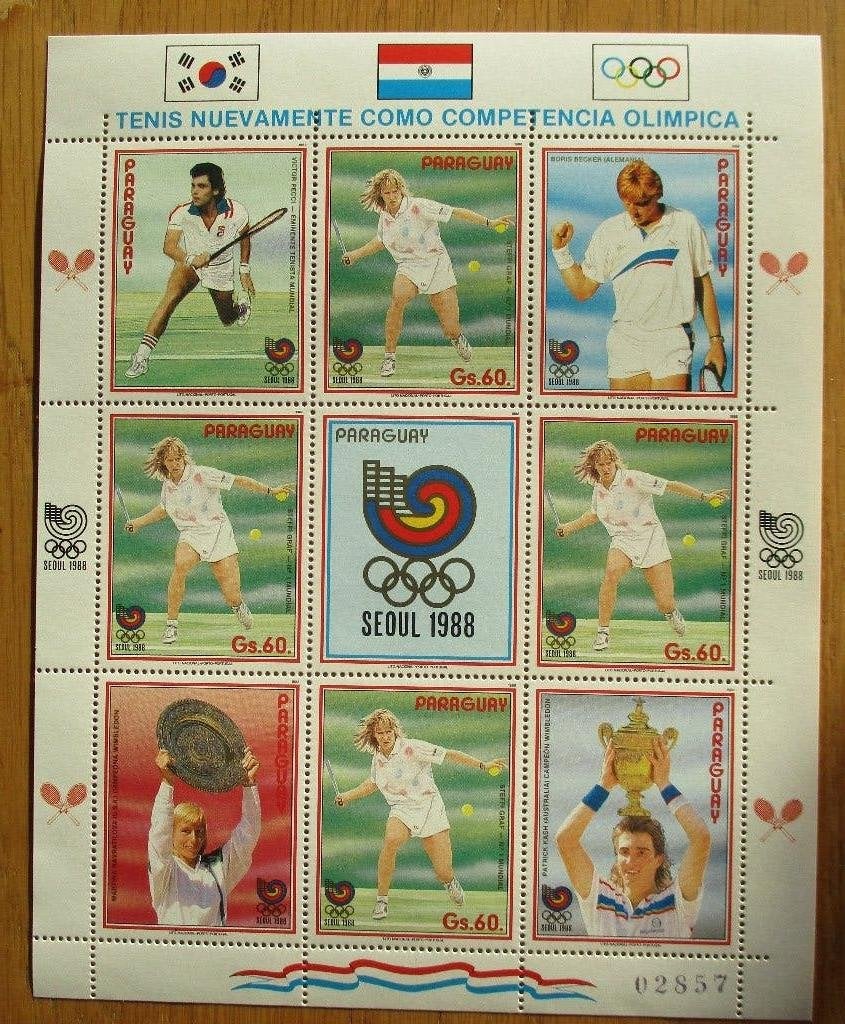 Paraguay, velletje Olympische Zomerspelen 1988, Tennis, Postzegels en Munten, Ophalen of Verzenden, Postfris, Sport