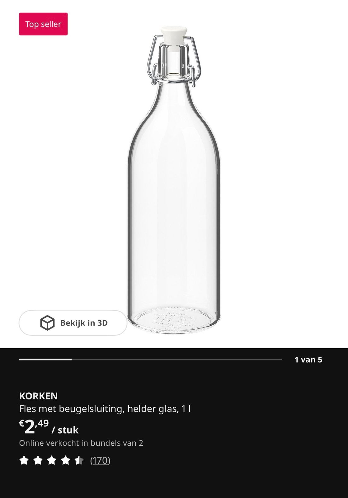Ikea KORKEN flessen met enkele kaarshouders erbij, Ophalen, Gebruikt, IKEA, Glas