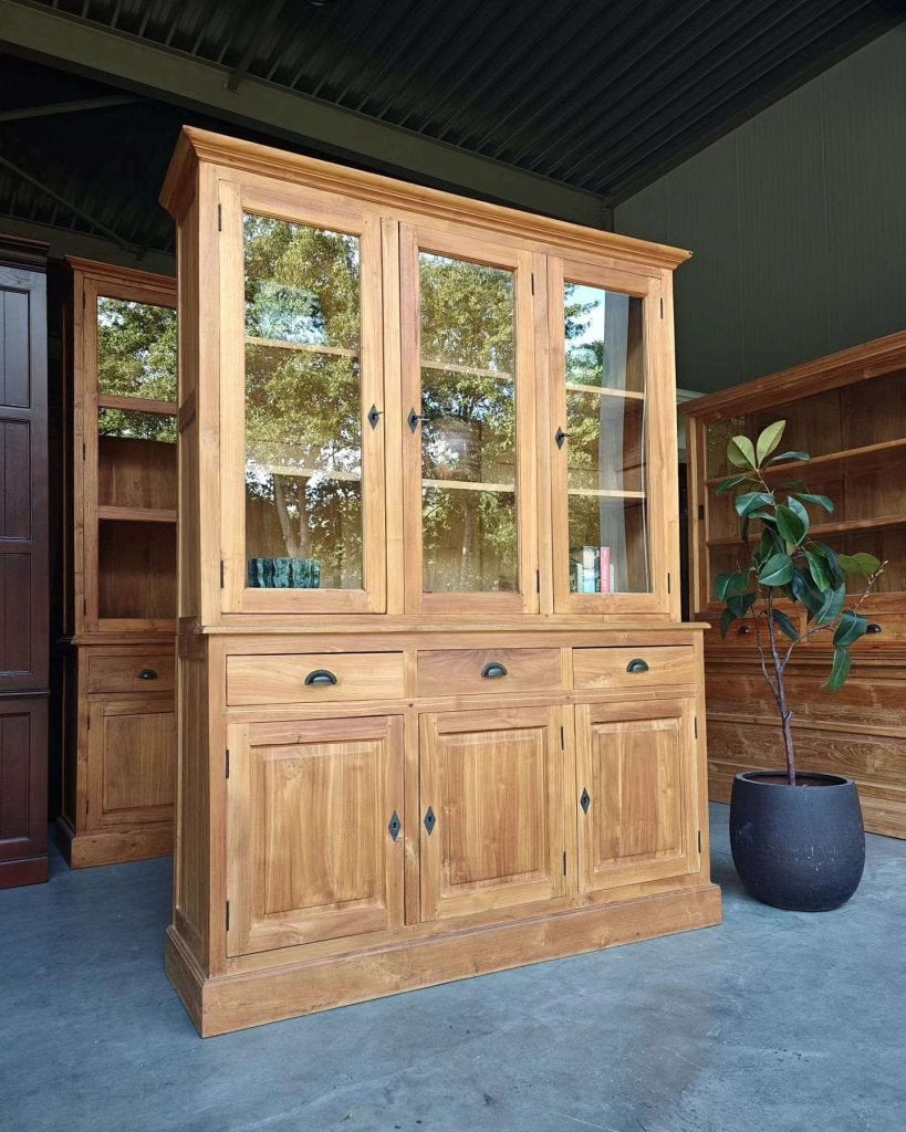 Teakhouten buffetkast | Servieskast teak | Vitrinekast #4689, -, 200 cm of meer, -, 150 tot 200 cm