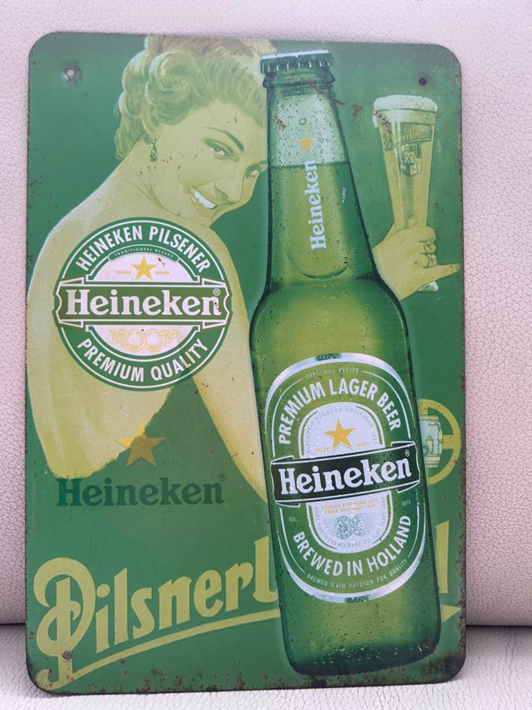 HEINEKEN RECLAME BORDJE, Ophalen of Verzenden, Zo goed als nieuw, Reclamebord, Plaat of Schild, Heineken