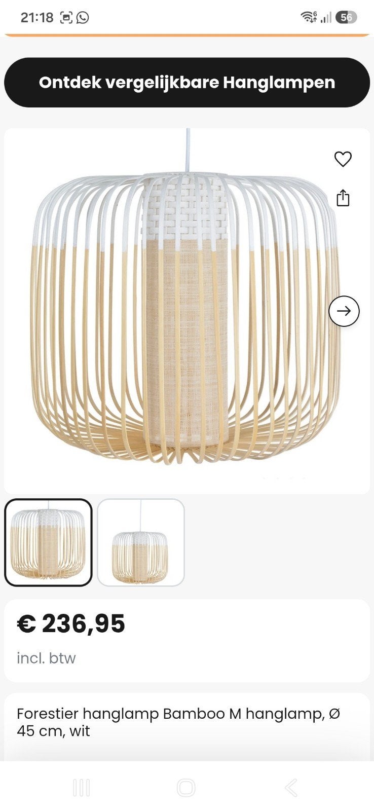 Forestier Bamboo M prachtige hanglampen - Set van 2, Huis en Inrichting, Ophalen, Bohemian, Scandinavisch, Natuurlijk, Natuurlijk materiaal