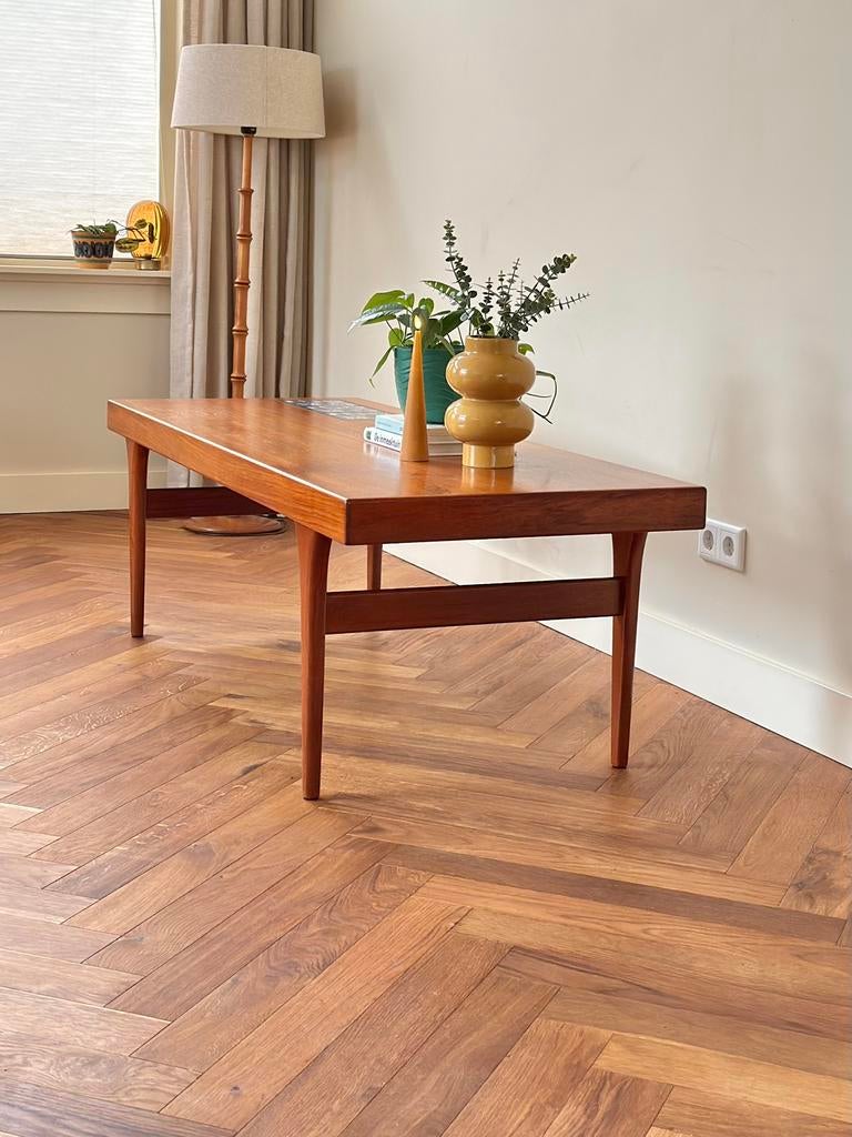 Vintage salontafel Johannes Andersen teak hout jaren 50/60, Ophalen, Gebruikt, 50 tot 100 cm, 150 tot 200 cm