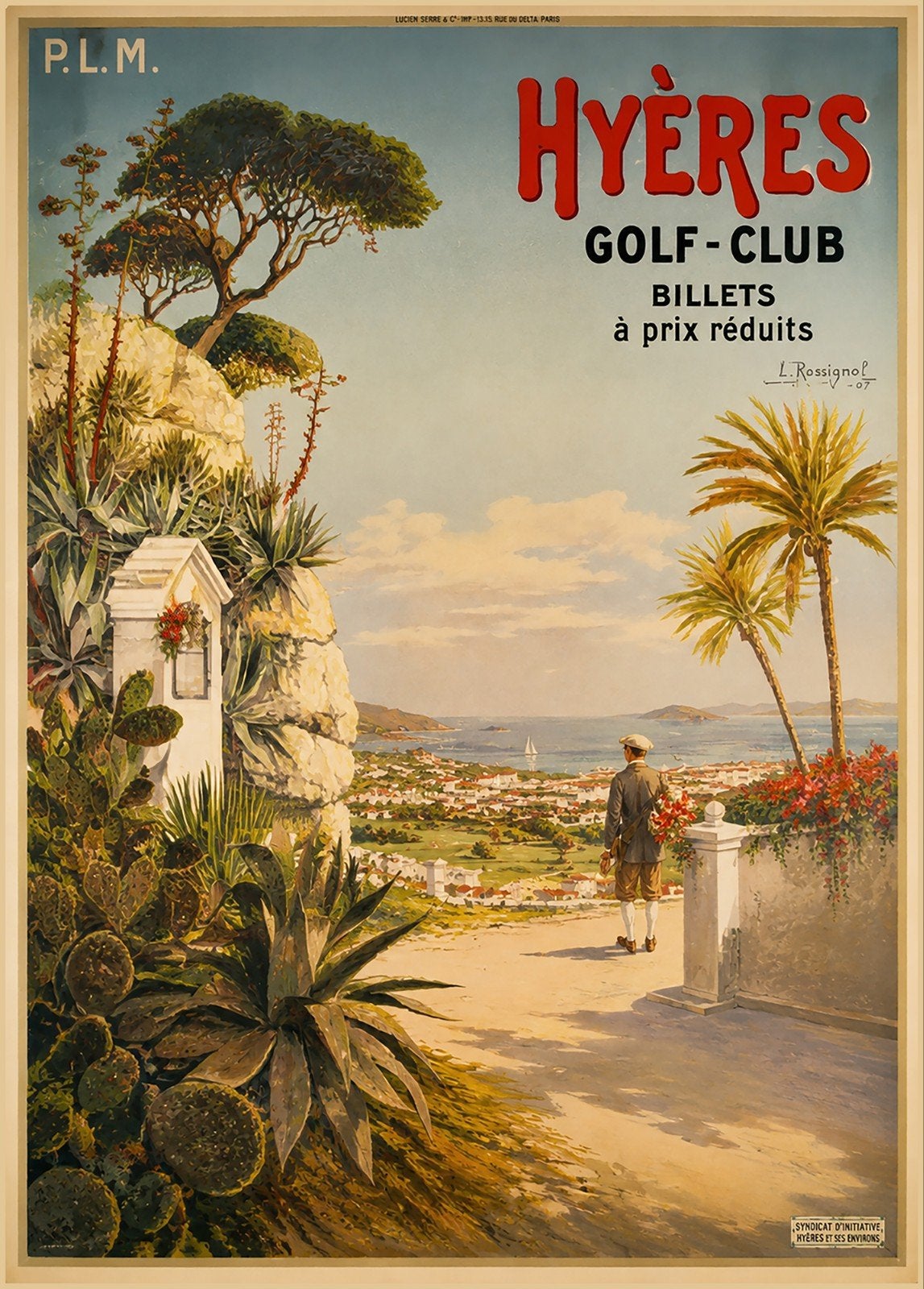Vintage Hyères Golf-Club Poster - Franse Rivièra, Deurposter of groter, Ophalen of Verzenden, Sport, Rechthoekig Staand