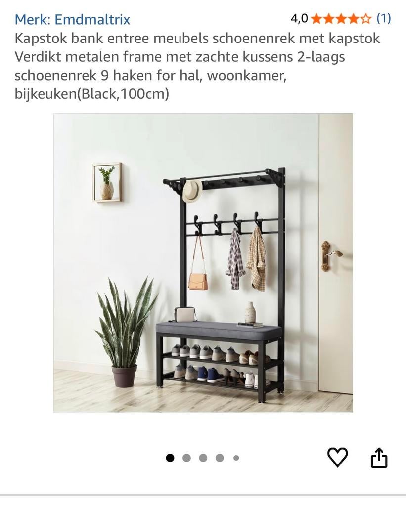 Kapstok met bankje en dubbele schoenenrek 100cm breed, Ophalen, Nieuw