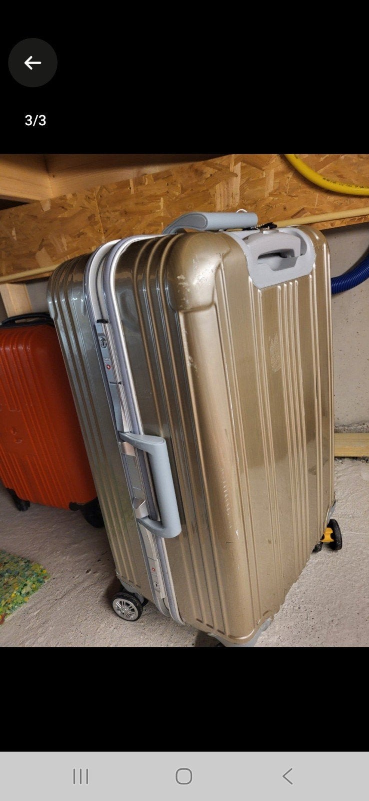 Gouden koffer met wieltjes en slot, Gebruikt, Hard kunststof, 70 cm of meer, 35 tot 45 cm